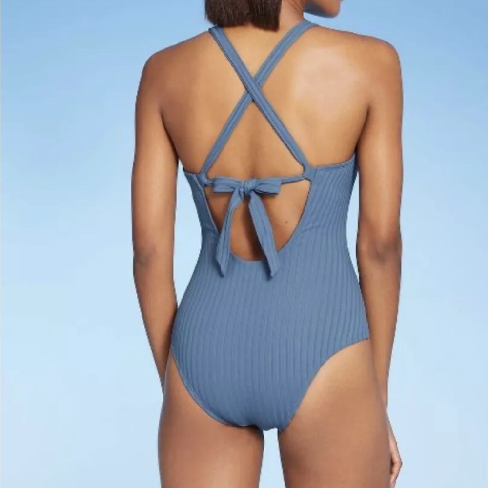 NWOT Kona Sol Women’s One-Piece Strappy Blue Ribbed Swimsuit | Size Medium